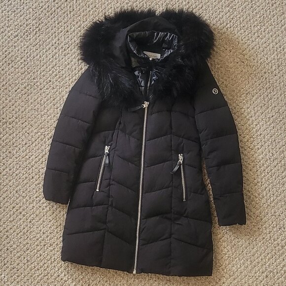 Calvin Klein Puffer Coat w/Attached Bib Hooded Faux Fur Jacket - Picture 3 of 16